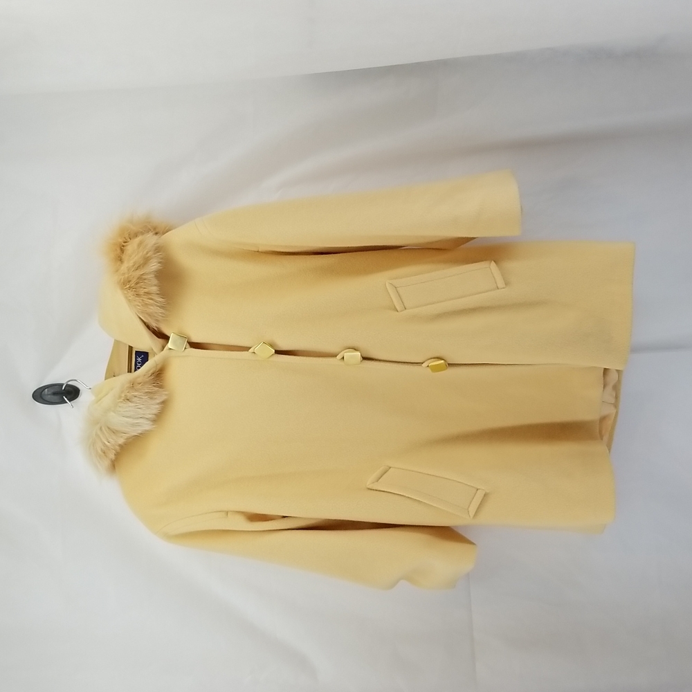 Vintage J.G. Hook Peach/Yellow Wool Coat -Gold Button Off Center Closure